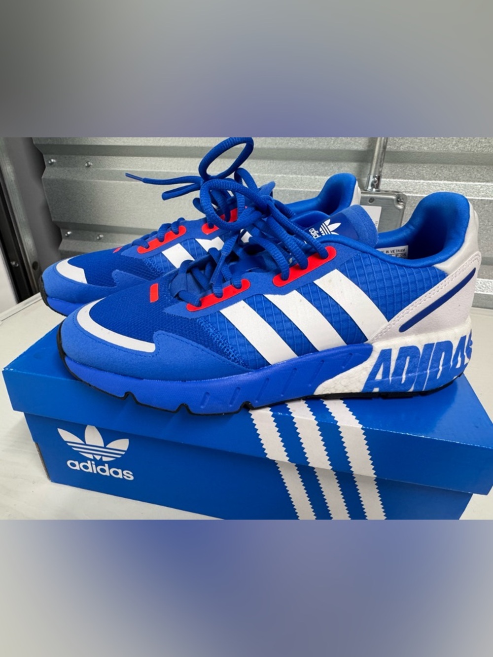 adidas ZX 1K Boost H68720 "Glow Blue Solar Red" US 7.5 *NEW*